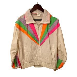 Vintage Outer stuff 2 Windbreaker Full Zip 80’s  90’s White Womens SZ Small
